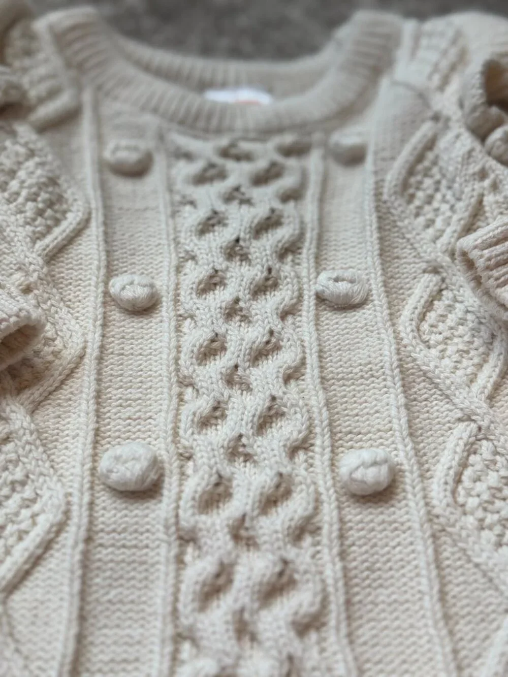 Gymboree Baby Girl Off White Cable Knit Sweater Dress 6-9M Ruffle Sleeve Ivory